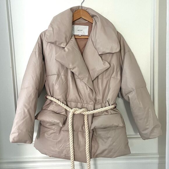 A.L.C. Liam Faux Leather Puffer Jacket Size Small in Fog Cream NEW with tags - Picture 6 of 16